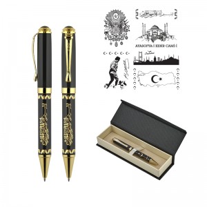 685-KT Ata Kabartma Figürlü Metal Tükenmez Kalem Seti