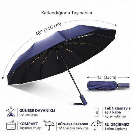 5102 Siyah 12 Telli Şemsiye